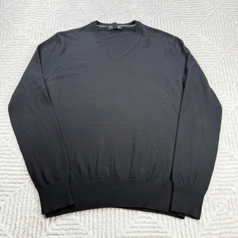 Banana Republic Sweater Men L Black Wool V Neck Luxury Old Money Preppy Emo
